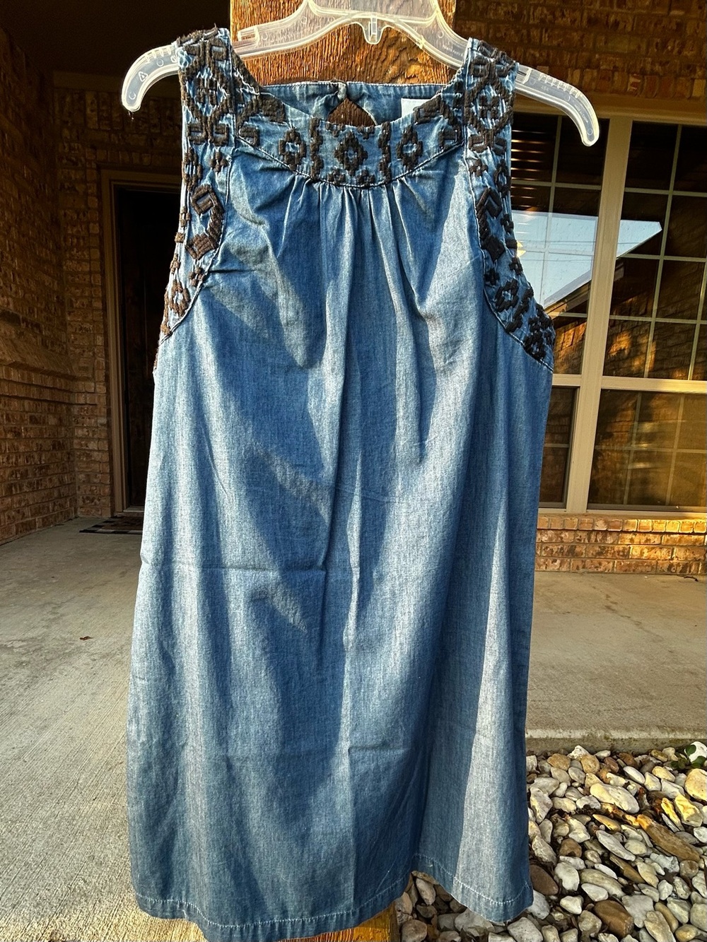 Blue Denim Dress with Black Embroidery